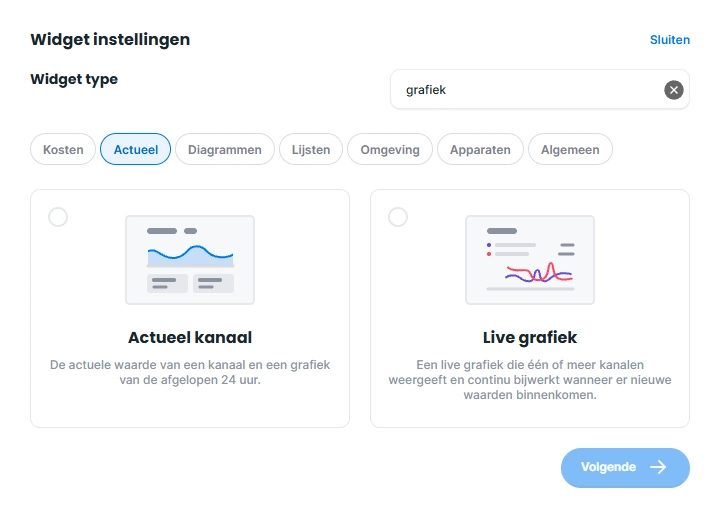 Widgets zoeken en filteren